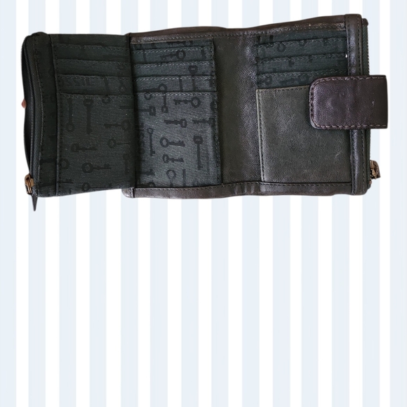 VINTAGE 90S | Fossil Dark Green Leather Wallet - Picture 3 of 5